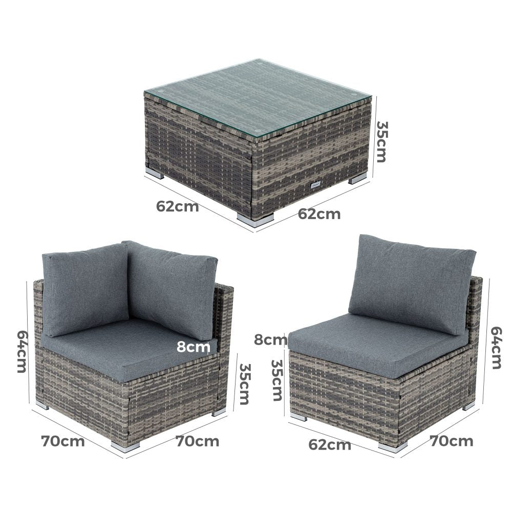 Caloundra 5 Piece Outdoor Modular Lounge, Grey Wicker