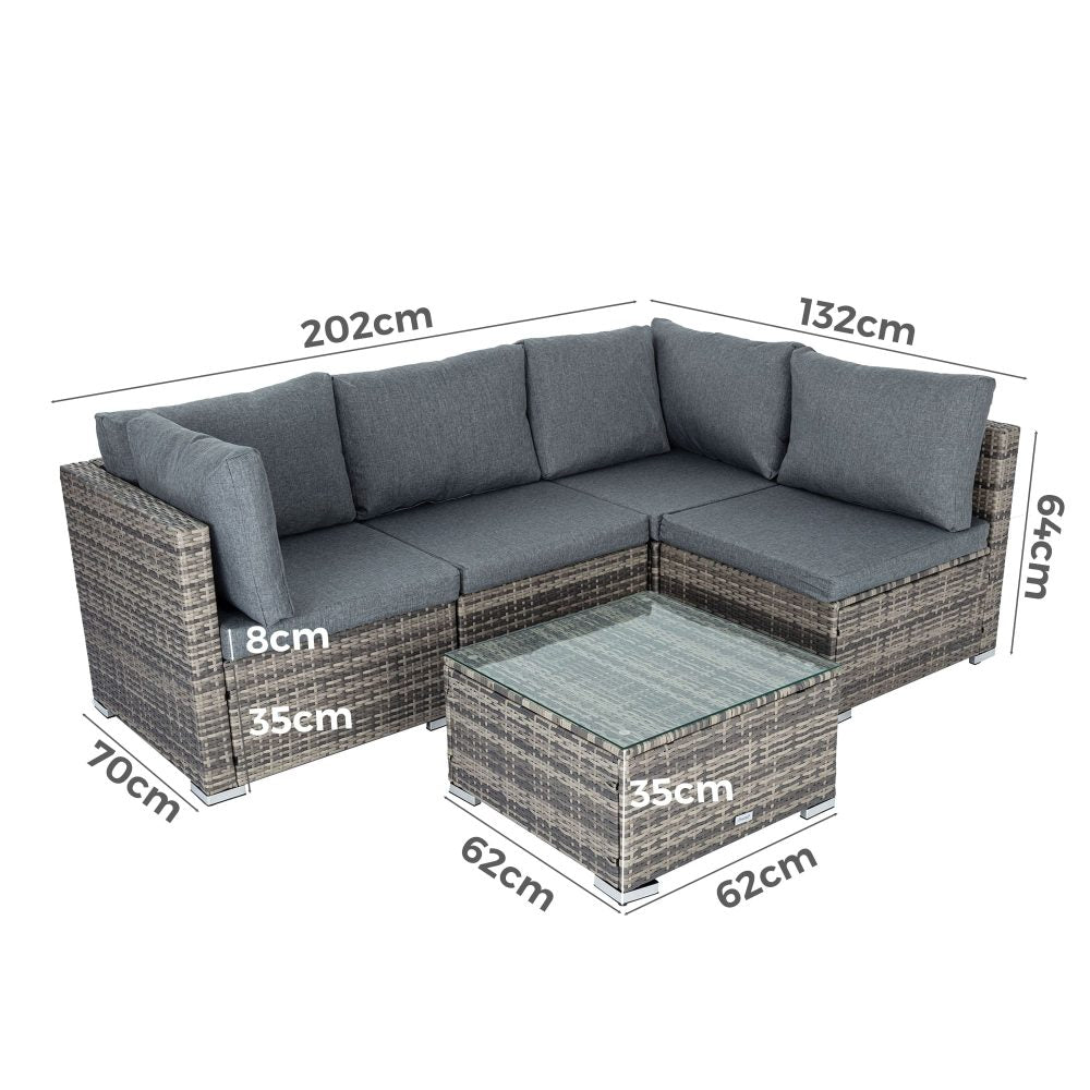 Caloundra 5 Piece Outdoor Modular Lounge, Grey Wicker