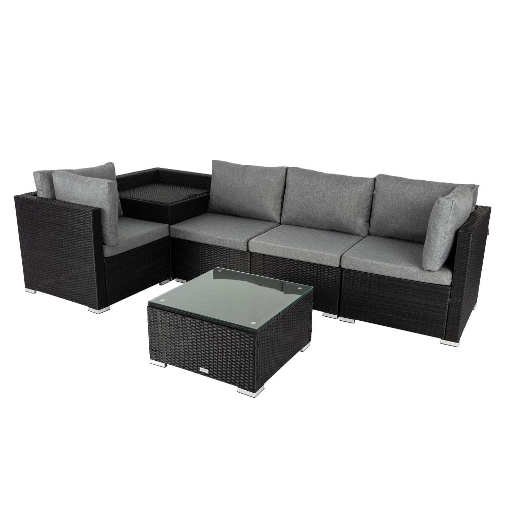 Peregian 6 Piece Outdoor Modular Lounge, Black Wicker