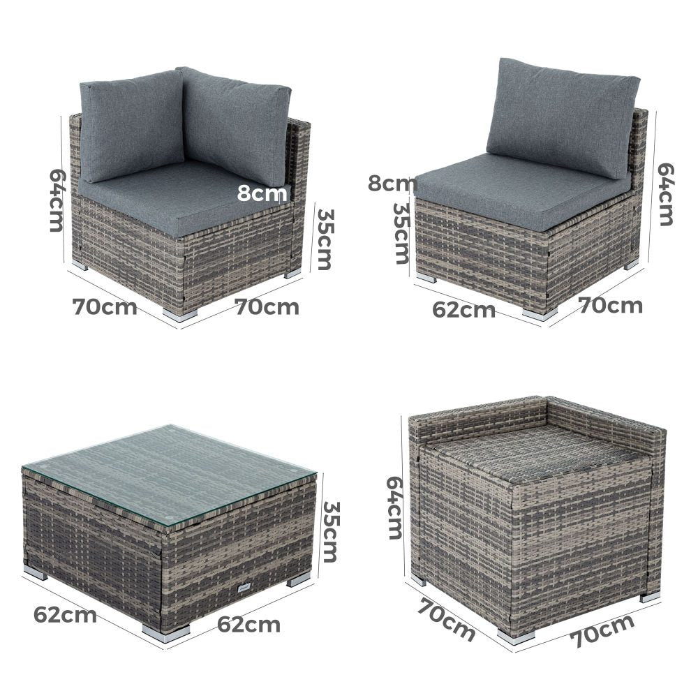 Peregian 6 Piece Outdoor Modular Lounge, Black Wicker