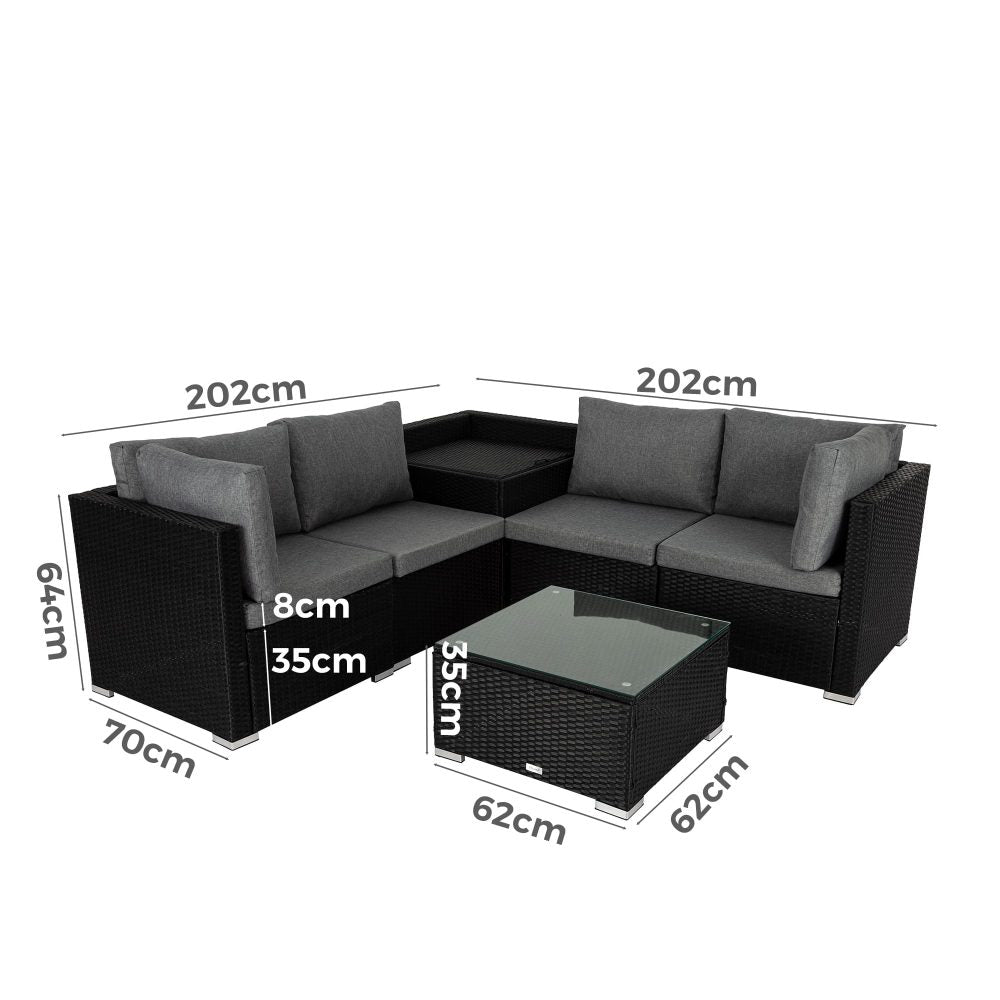 Peregian 6 Piece Outdoor Modular Lounge, Black Wicker