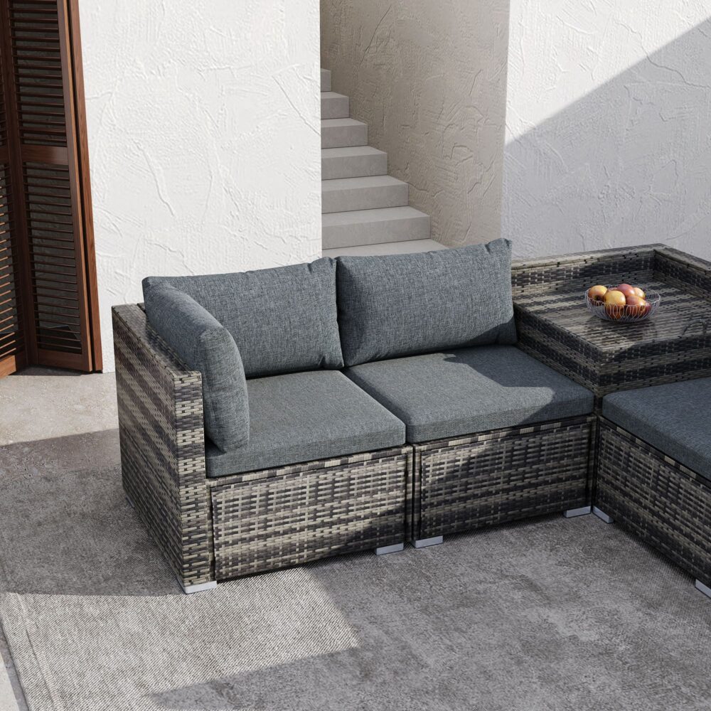 Peregian 6 Piece Outdoor Modular Lounge, Grey Wicker