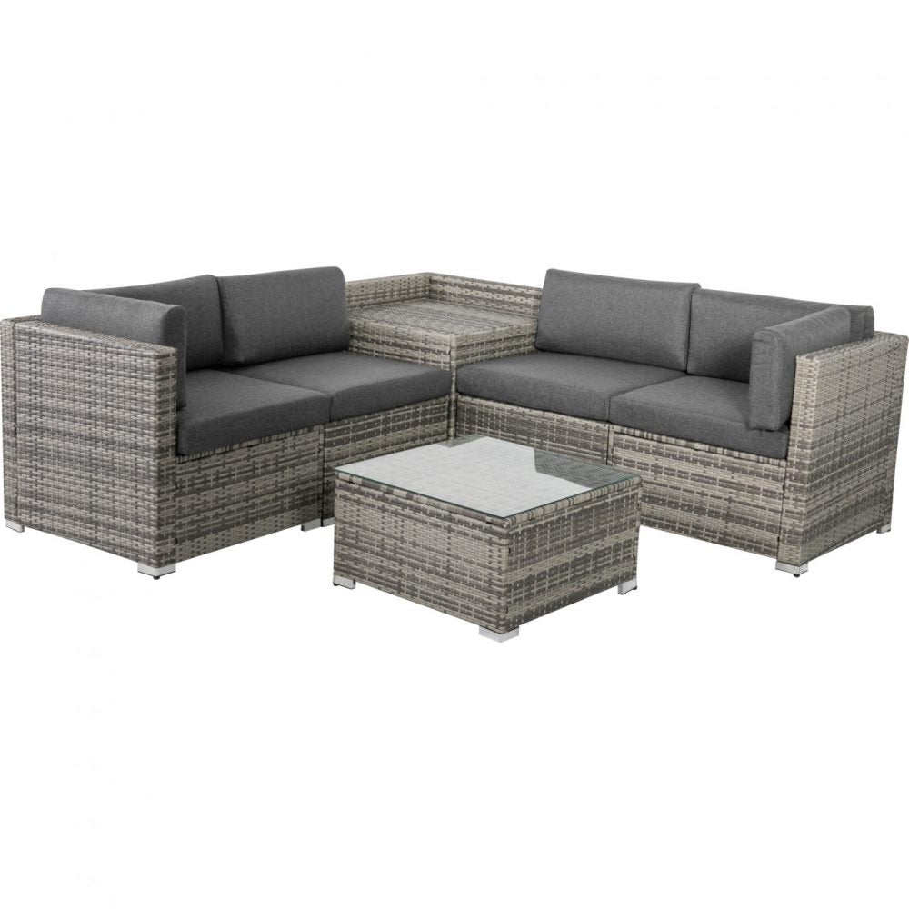 Peregian 6 Piece Outdoor Modular Lounge, Grey Wicker
