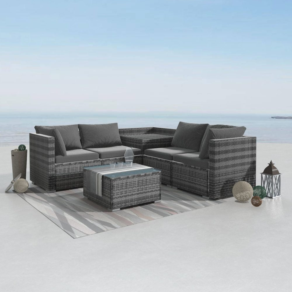 Peregian 6 Piece Outdoor Modular Lounge, Grey Wicker