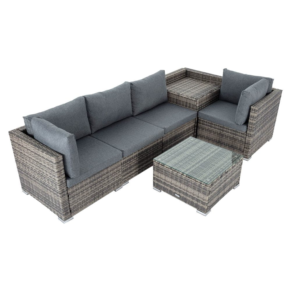Peregian 6 Piece Outdoor Modular Lounge, Grey Wicker