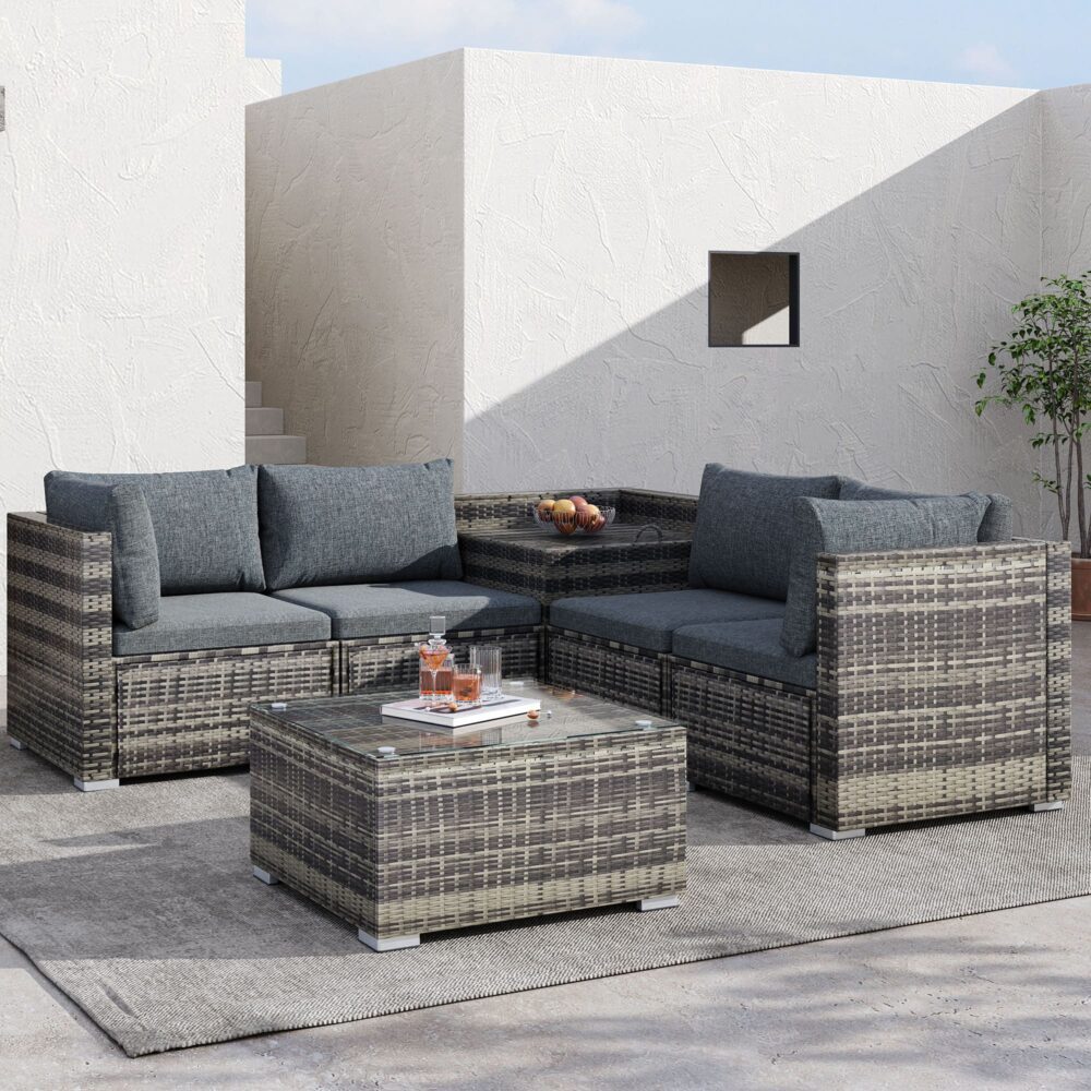 Peregian grey wicker outdoor lounge set on a sunny patio