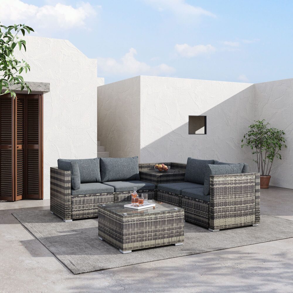 Peregian 6 Piece Outdoor Modular Lounge, Grey Wicker