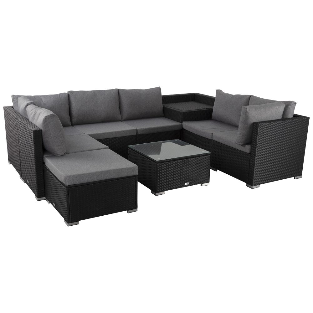 Marcoola 9 Piece Outdoor Modular Lounge, Black Wicker