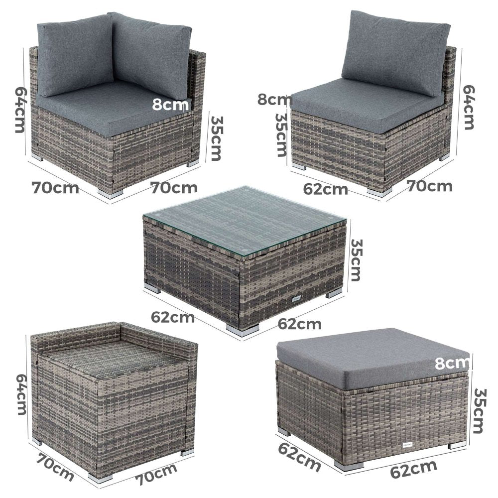 Marcoola 9 Piece Outdoor Modular Lounge, Black Wicker
