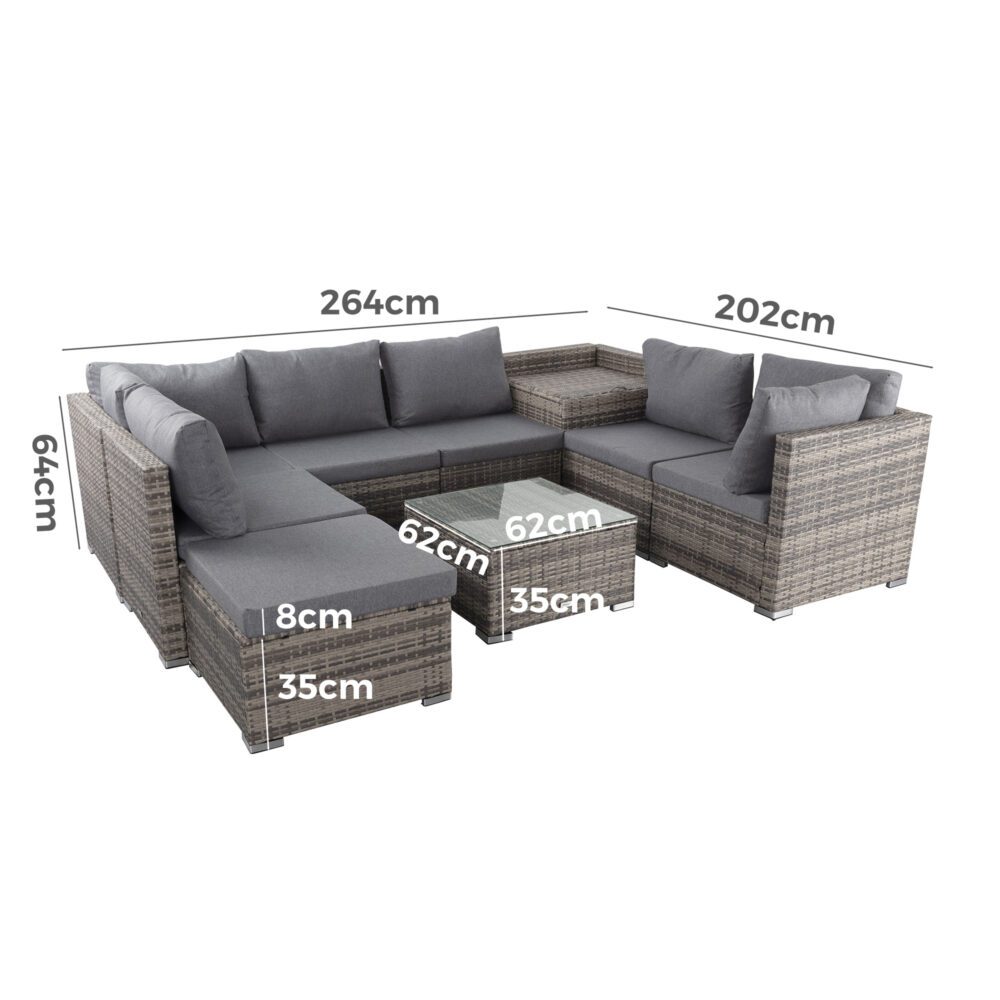 Marcoola 9 Piece Outdoor Modular Lounge, Grey Wicker