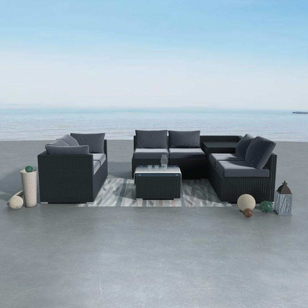 Marcoola 8 Piece Outdoor Modular Lounge, Black Wicker