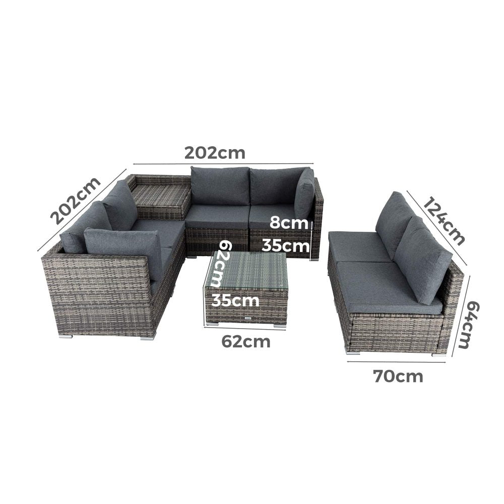 Marcoola 8 Piece Outdoor Modular Lounge, Grey Wicker