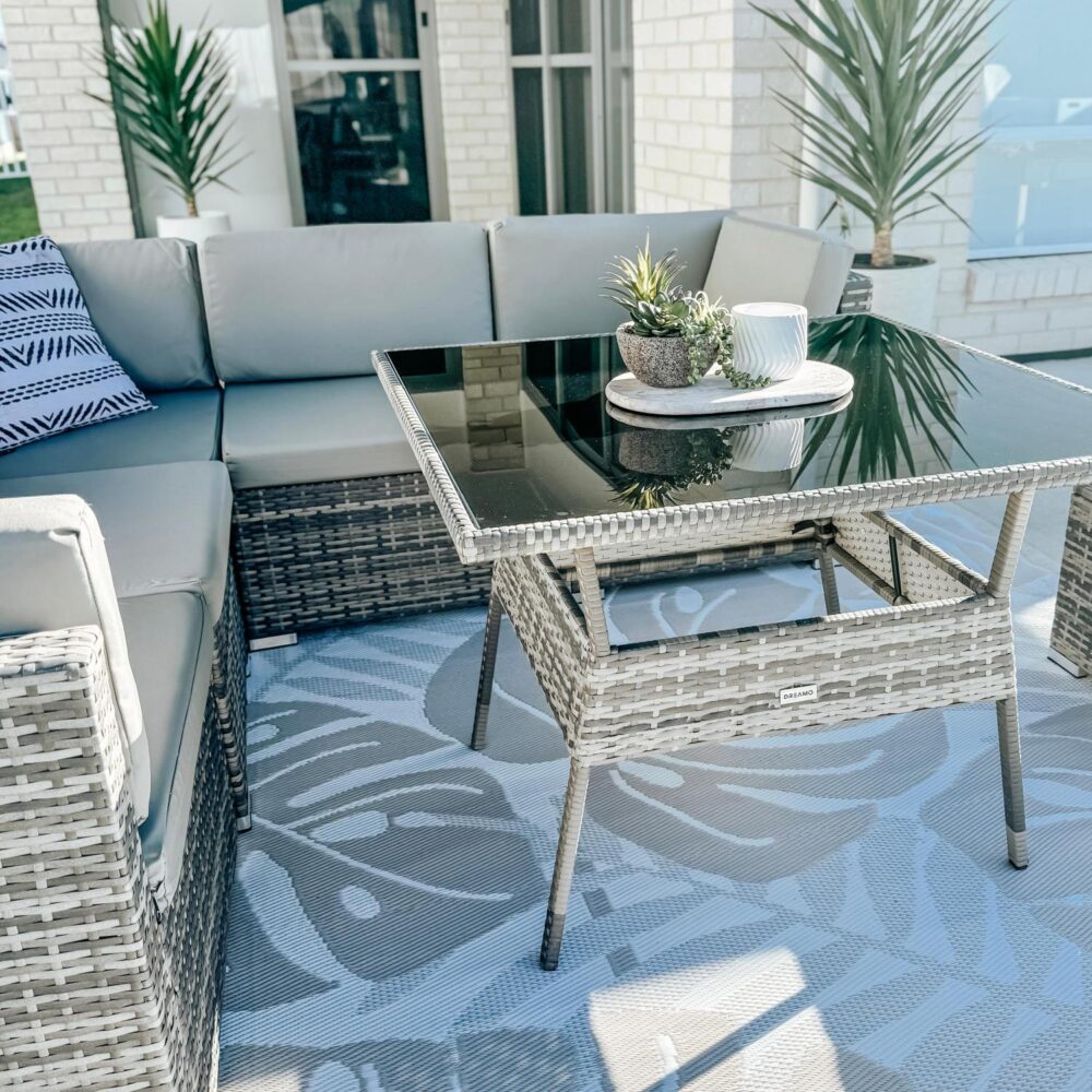 8 Piece Outdoor Dining Set, Wicker Grey, view 2