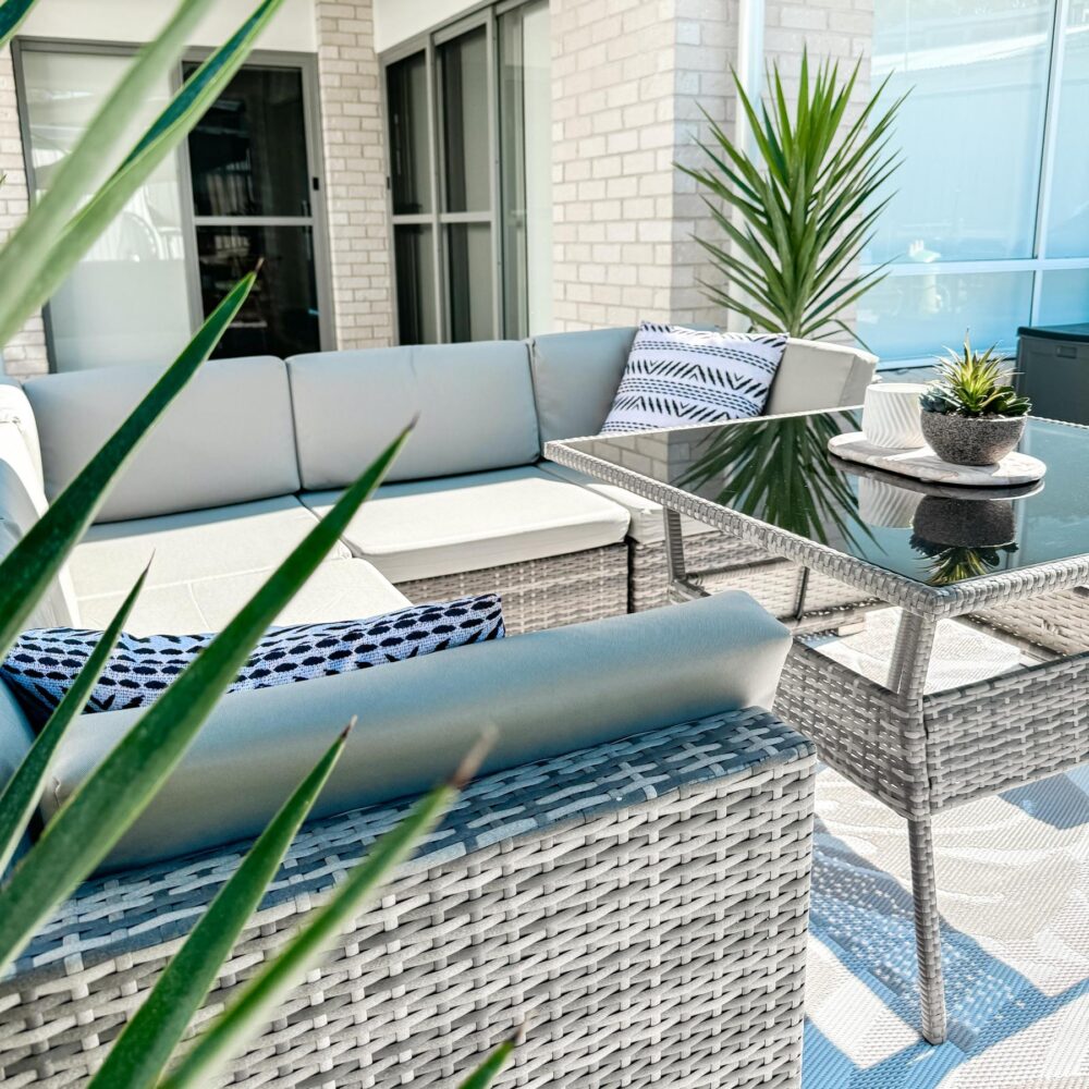 8 Piece Outdoor Dining Set, Wicker Grey, view 3