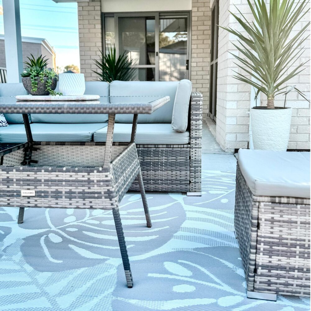 8 Piece Outdoor Dining Set, Wicker Grey, view 4