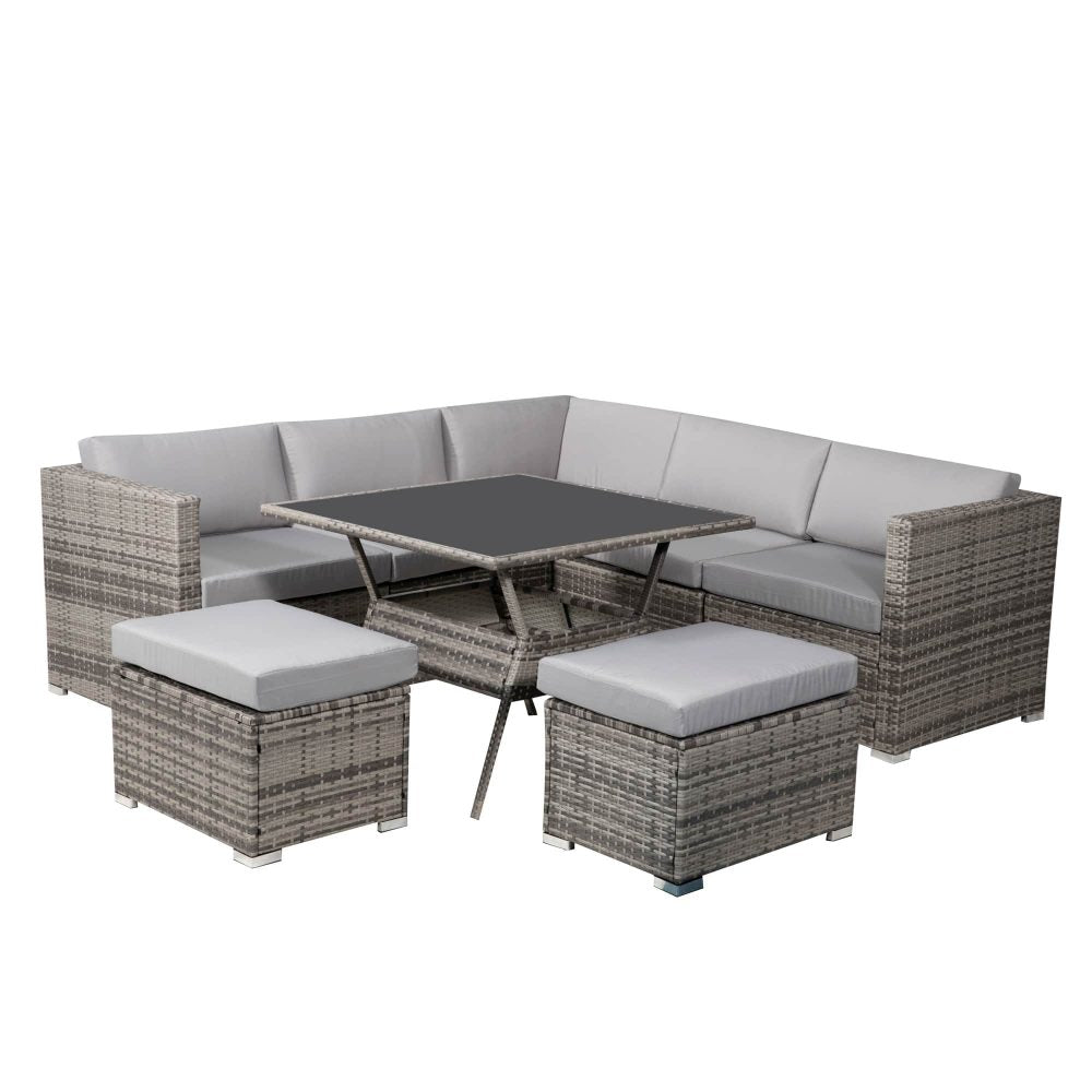 8 Piece Outdoor Dining Set, Wicker Grey, view 8