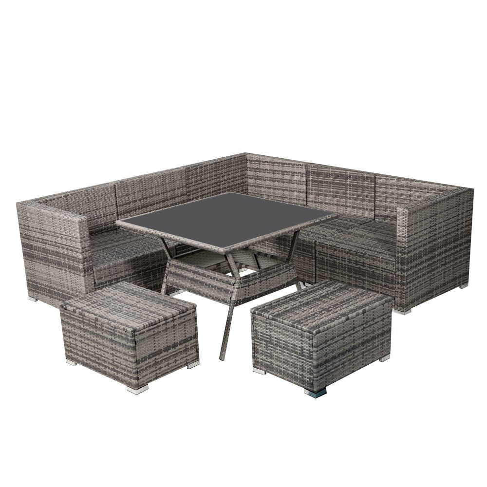 8 Piece Outdoor Dining Set, Wicker Grey, view 9