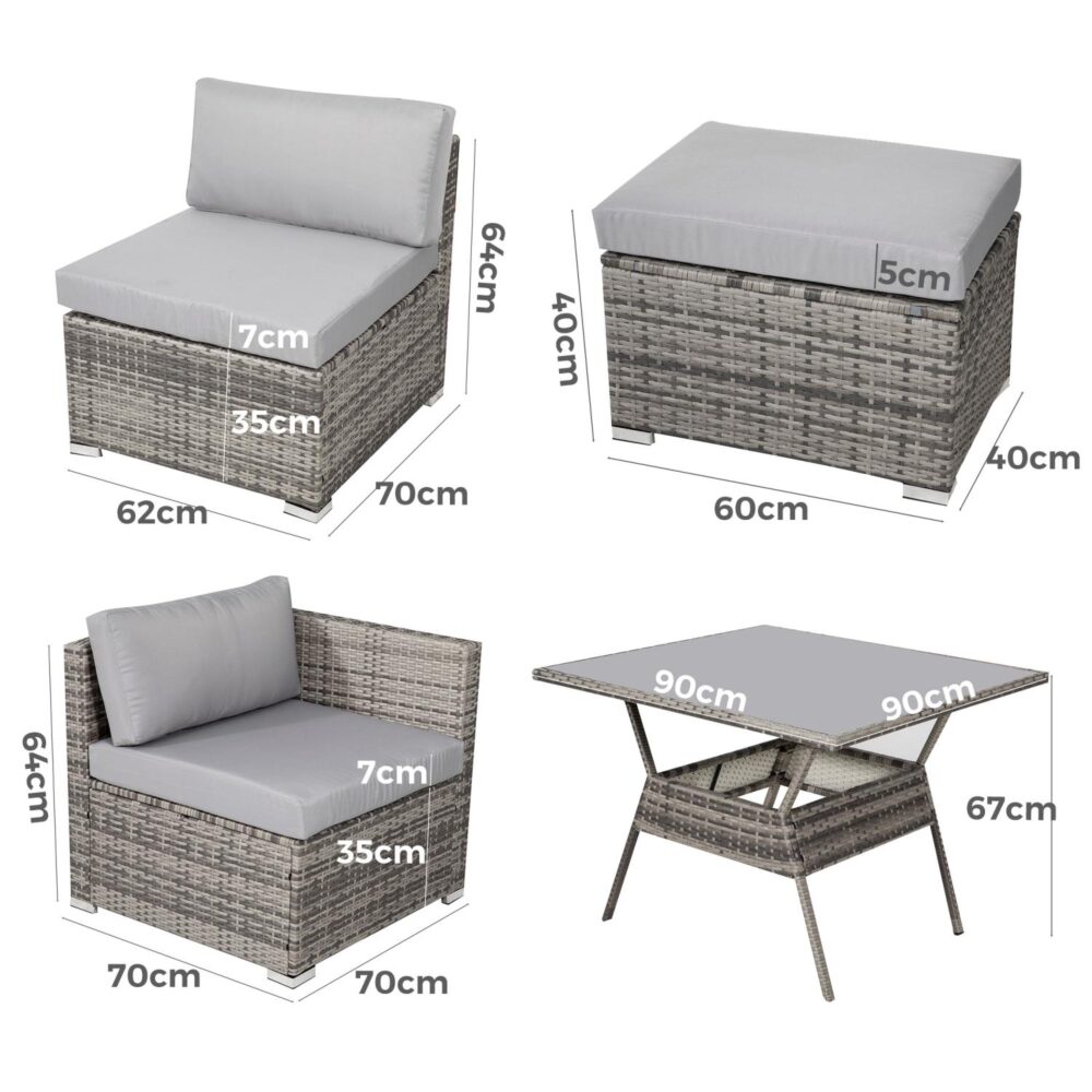 8 Piece Outdoor Dining Set, Wicker Grey, view 15