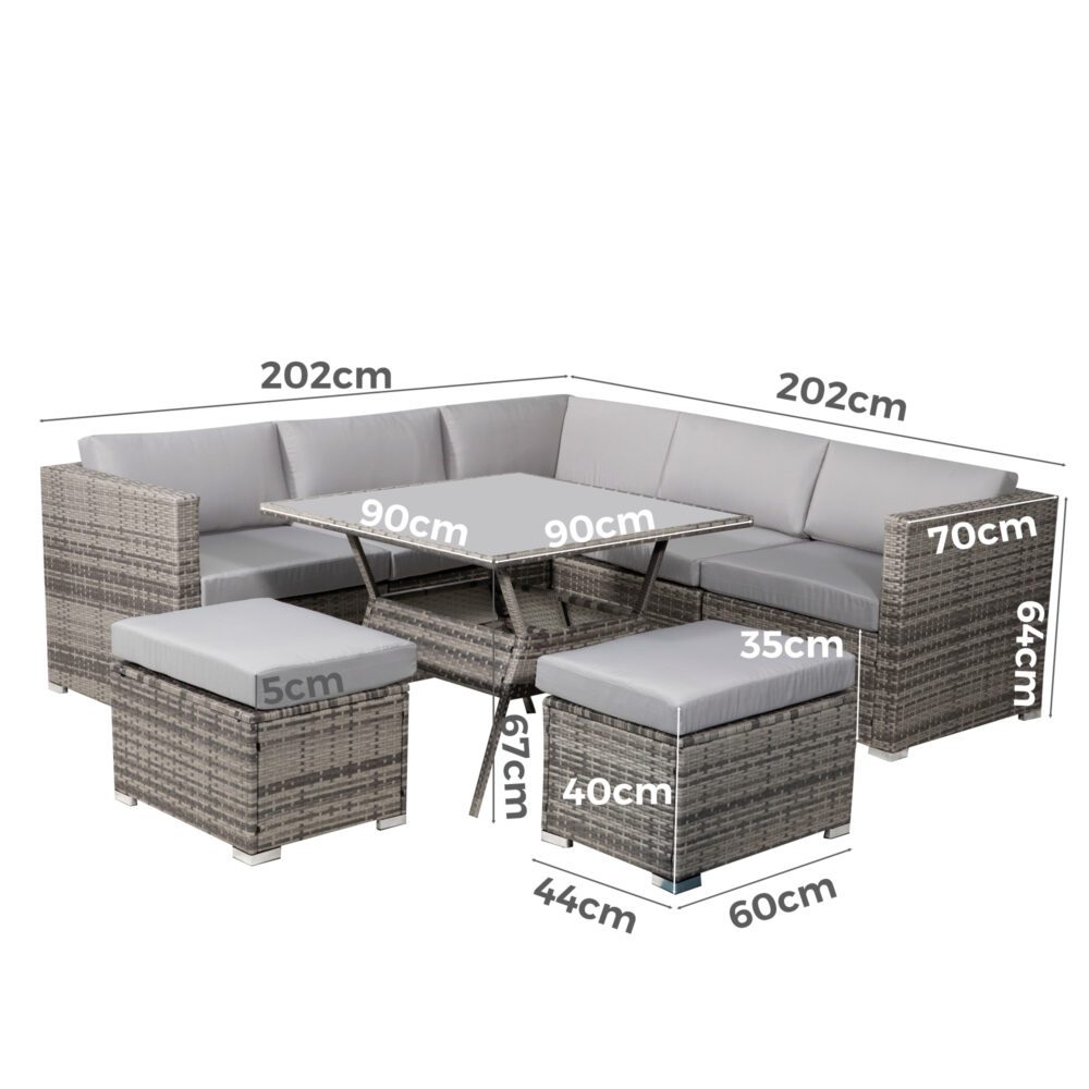 8 Piece Outdoor Wicker Dining Set Table and Chairs Grey — Allure Home Collections