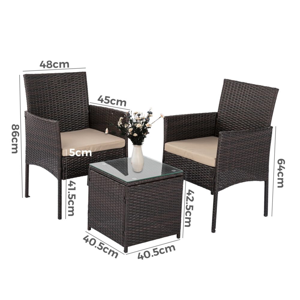 Alexandra 3 Piece Outdoor Lounge Set, Brown Wicker