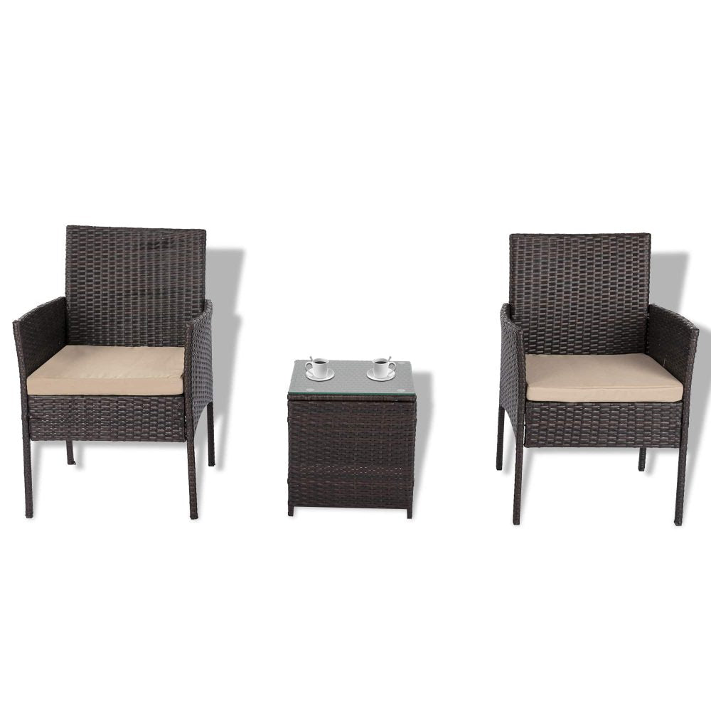 Alexandra 3 Piece Outdoor Lounge Set, Brown Wicker