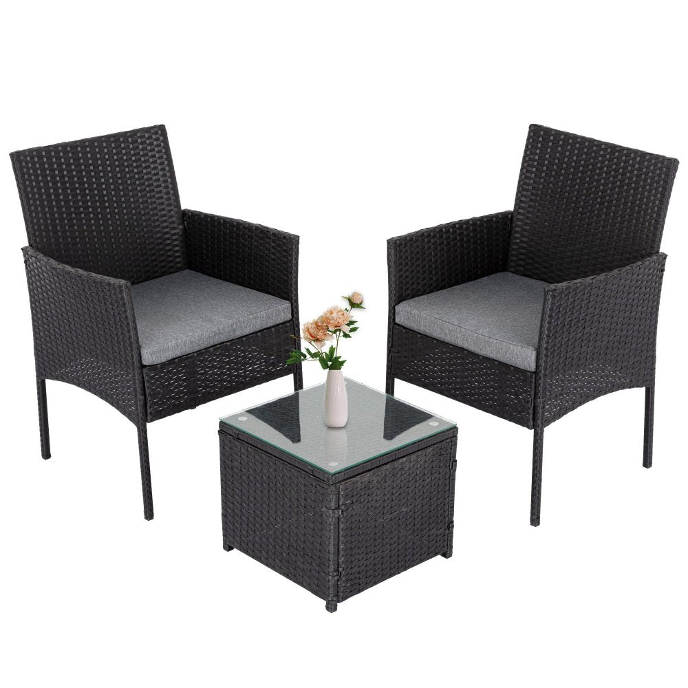 Alexandra 3 Piece Outdoor Lounge Set, Black Wicker