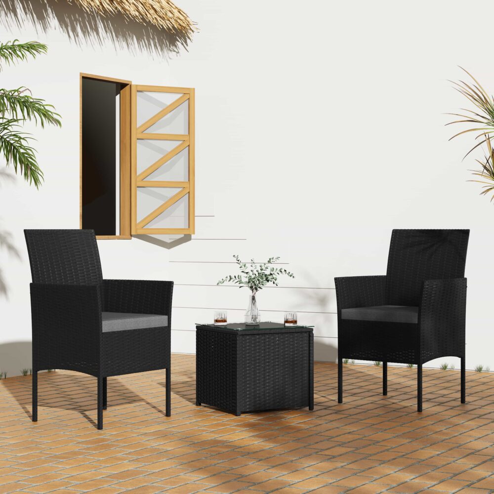 Alexandra black wicker outdoor lounge set on a sunny patio