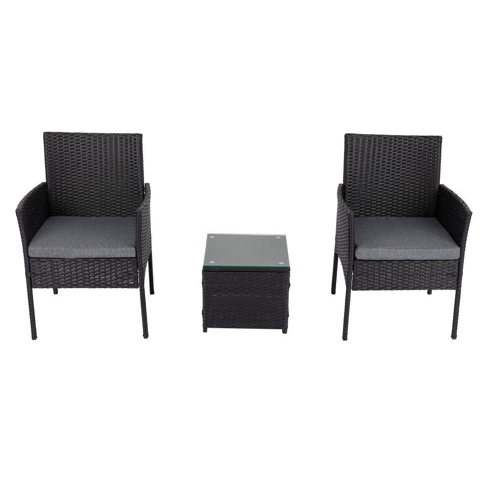 Alexandra 3 Piece Outdoor Lounge Set, Black Wicker