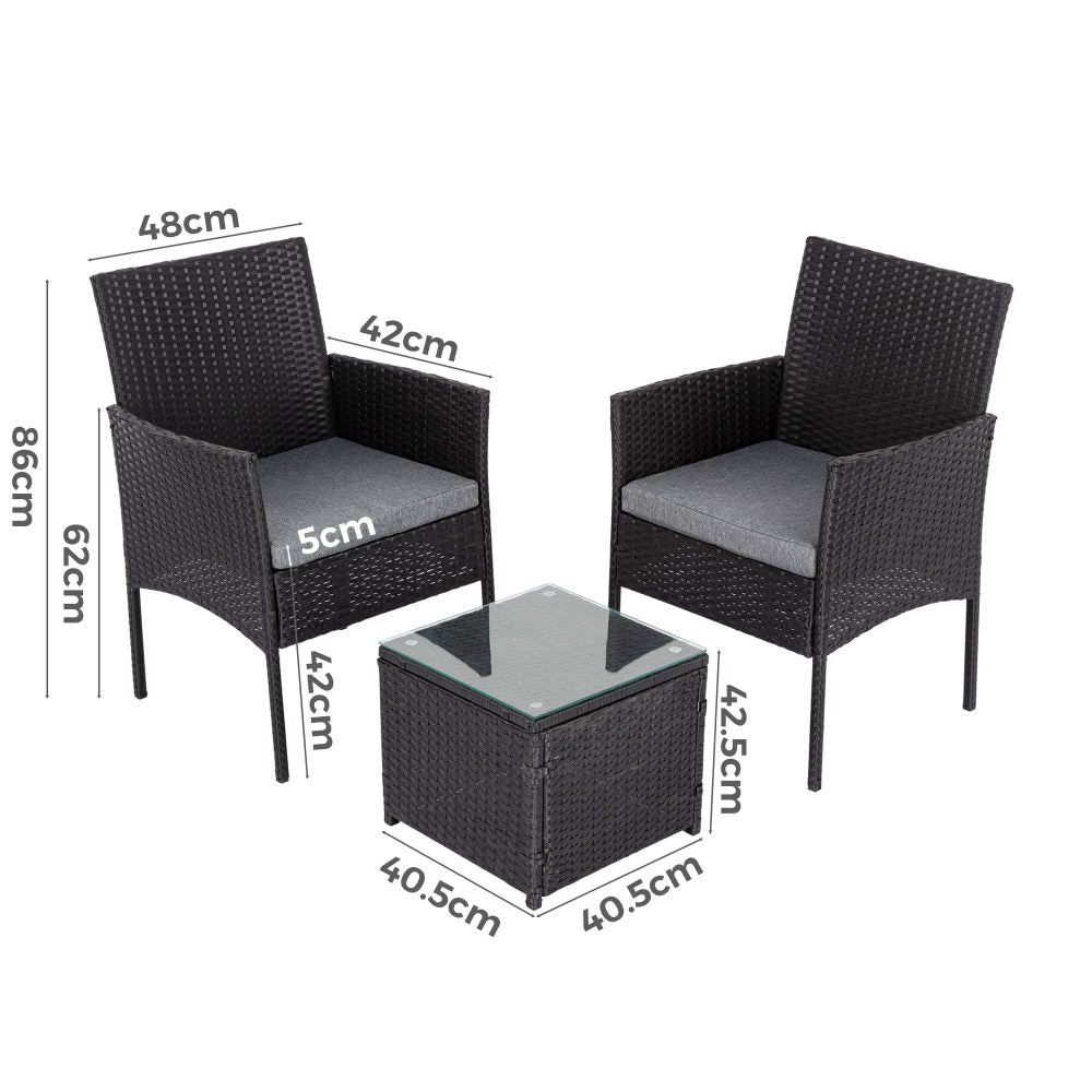 Alexandra 3 Piece Outdoor Lounge Set, Black Wicker
