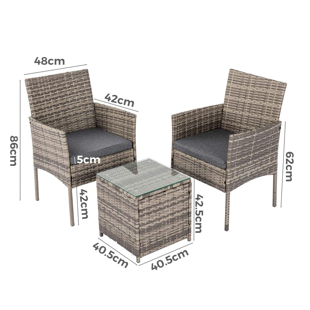 Alexandra 3 Piece Outdoor Lounge Set, Grey Wicker