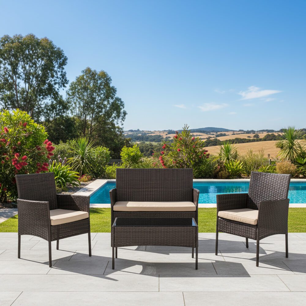 Shelly Beach 4 Piece Outdoor Lounge Set, Brown Wicker