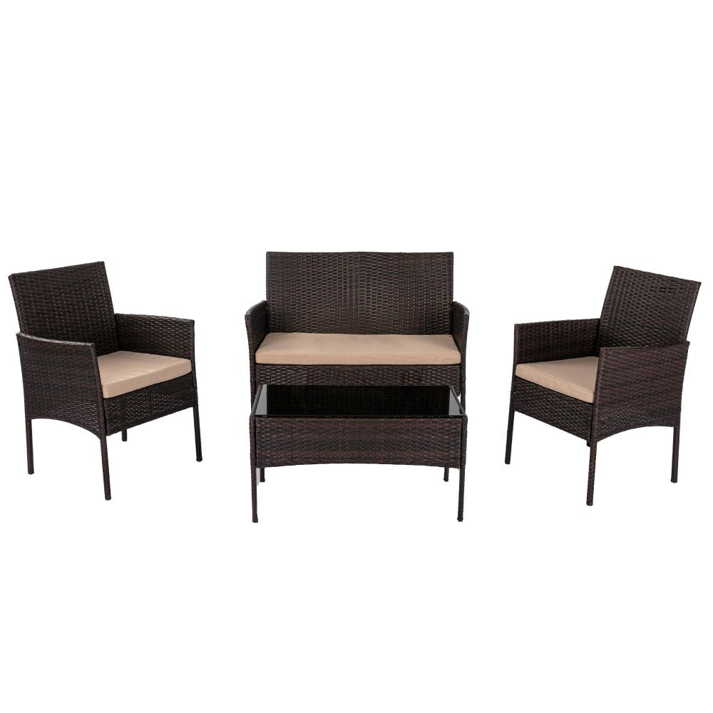 Shelly Beach 4 Piece Outdoor Lounge Set, Brown Wicker