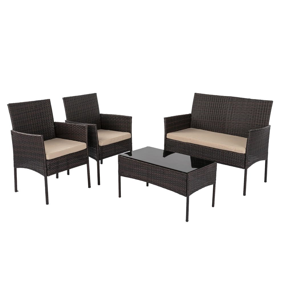 Shelly Beach 4 Piece Outdoor Lounge Set, Brown Wicker