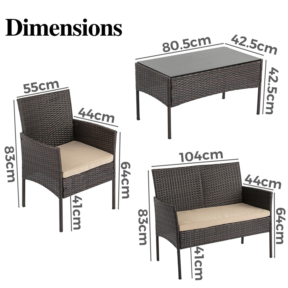 Shelly Beach 4 Piece Outdoor Lounge Set, Brown Wicker