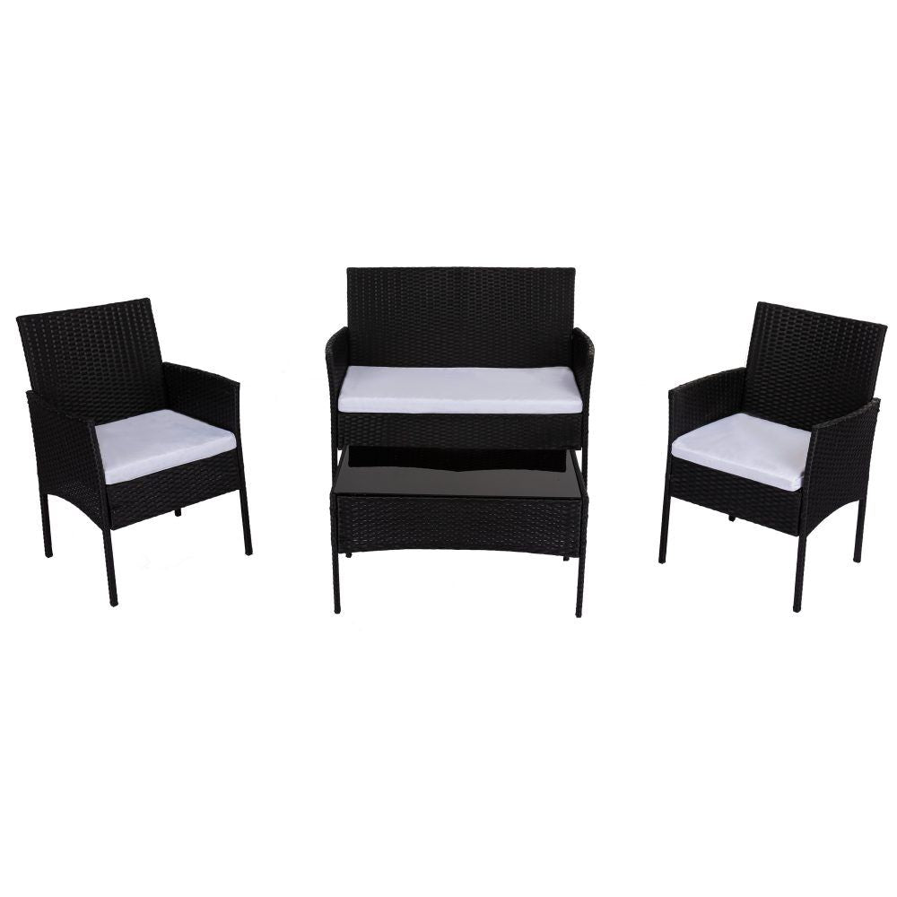Shelly Beach 4 Piece Outdoor Lounge Set, Black Wicker