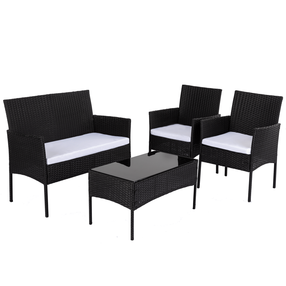 Shelly Beach 4 Piece Outdoor Lounge Set, Black Wicker