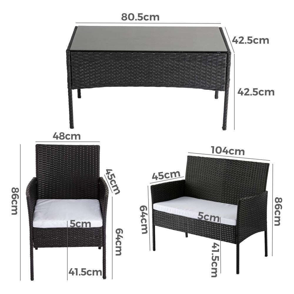 Shelly Beach 4 Piece Outdoor Lounge Set, Black Wicker