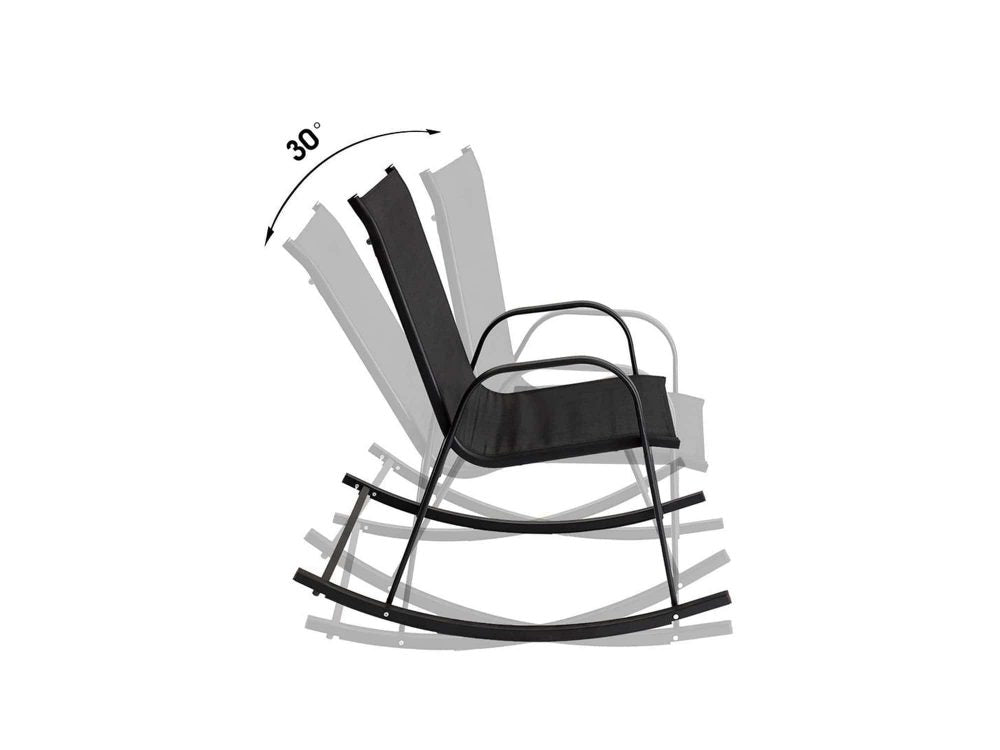 St Georges Basin black textilene mesh outdoor rocking chair on a patio