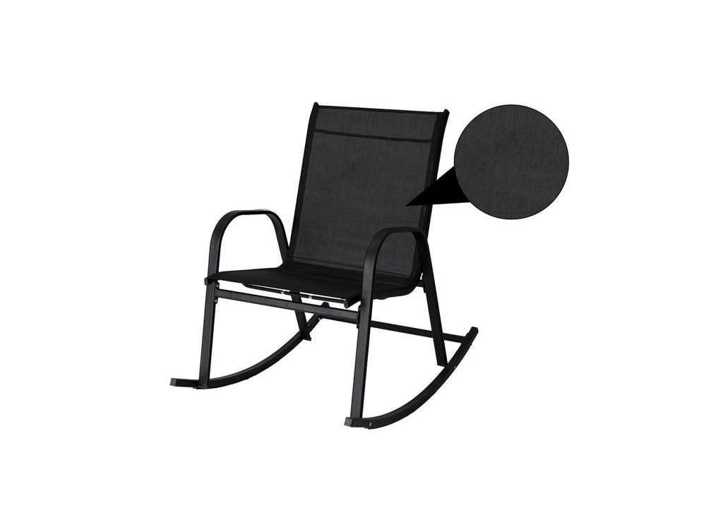 St Georges Basin black textilene mesh outdoor rocking chair on a patio