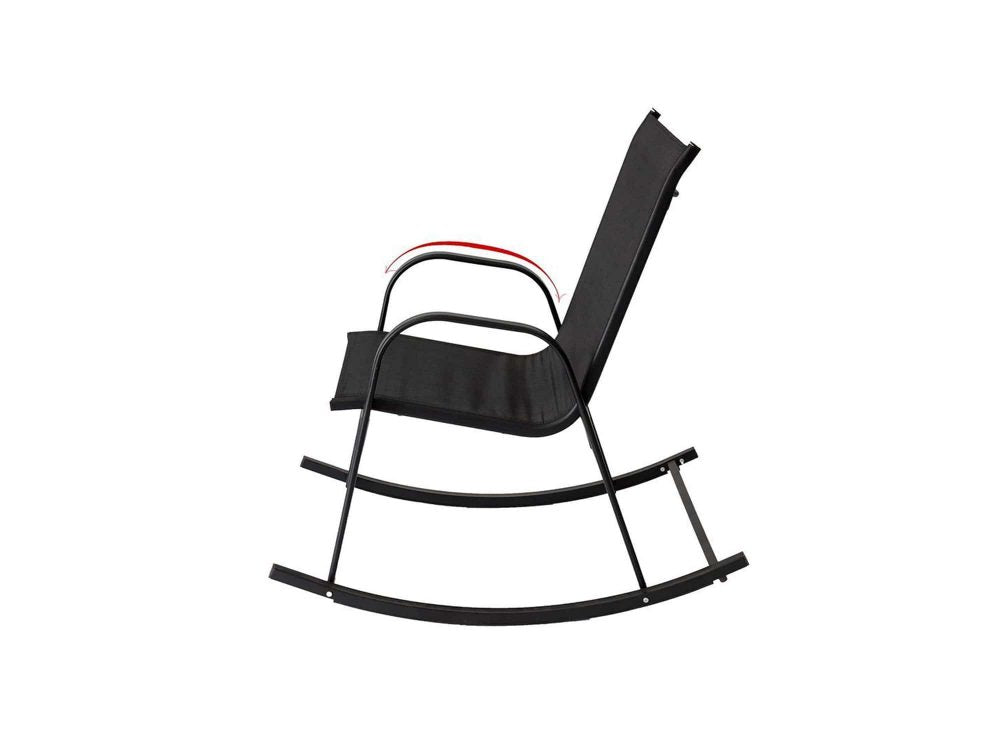 St Georges Basin black textilene mesh outdoor rocking chair on a patio