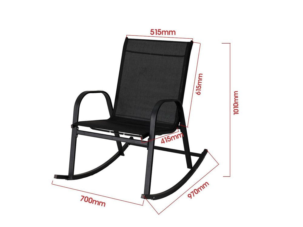St Georges Basin black textilene mesh outdoor rocking chair on a patio