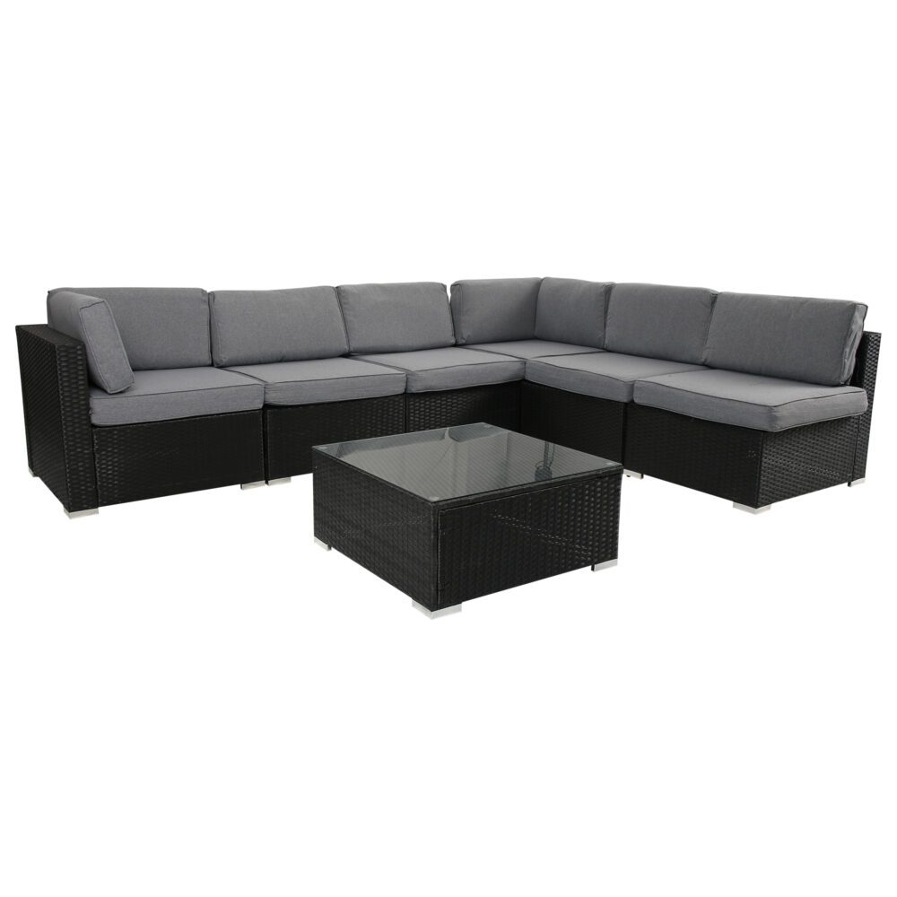 Mooloolaba 7 Piece Outdoor Lounge Set, Black Wicker