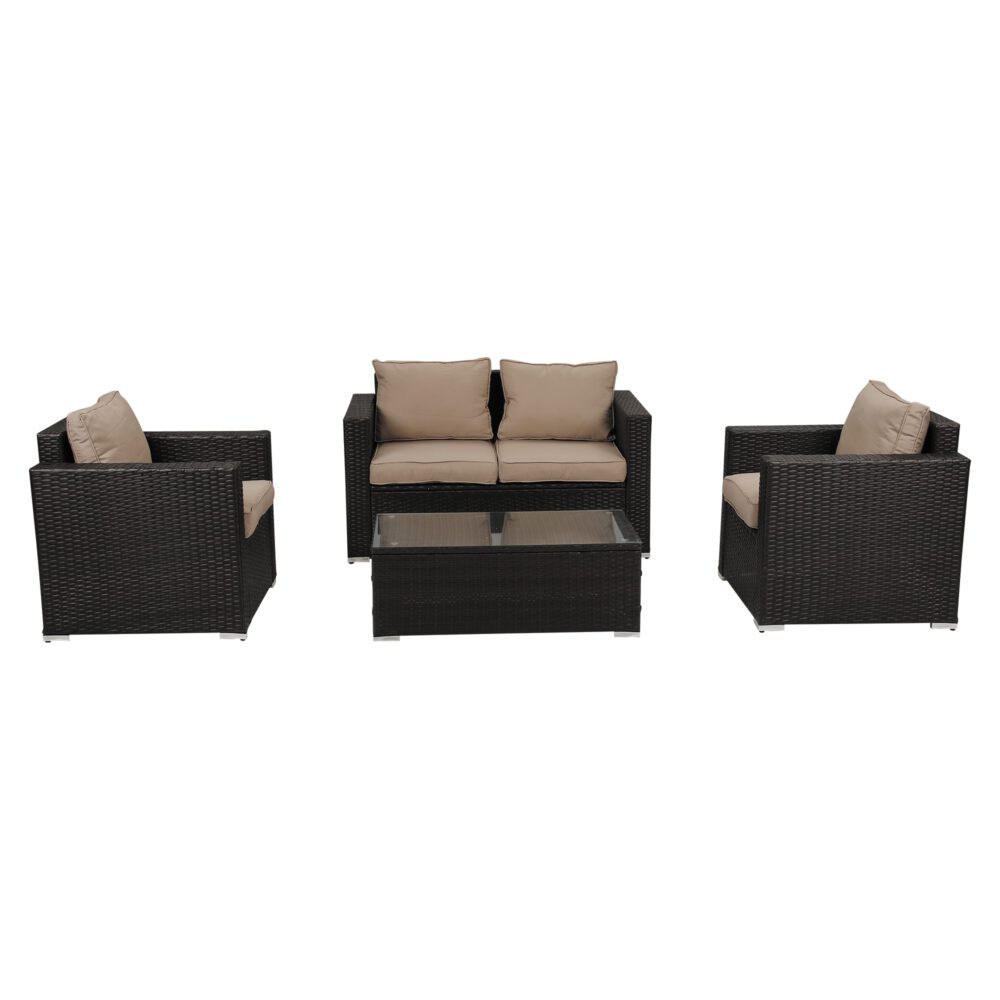 Dicky Beach brown wicker outdoor lounge set on a sunny patio