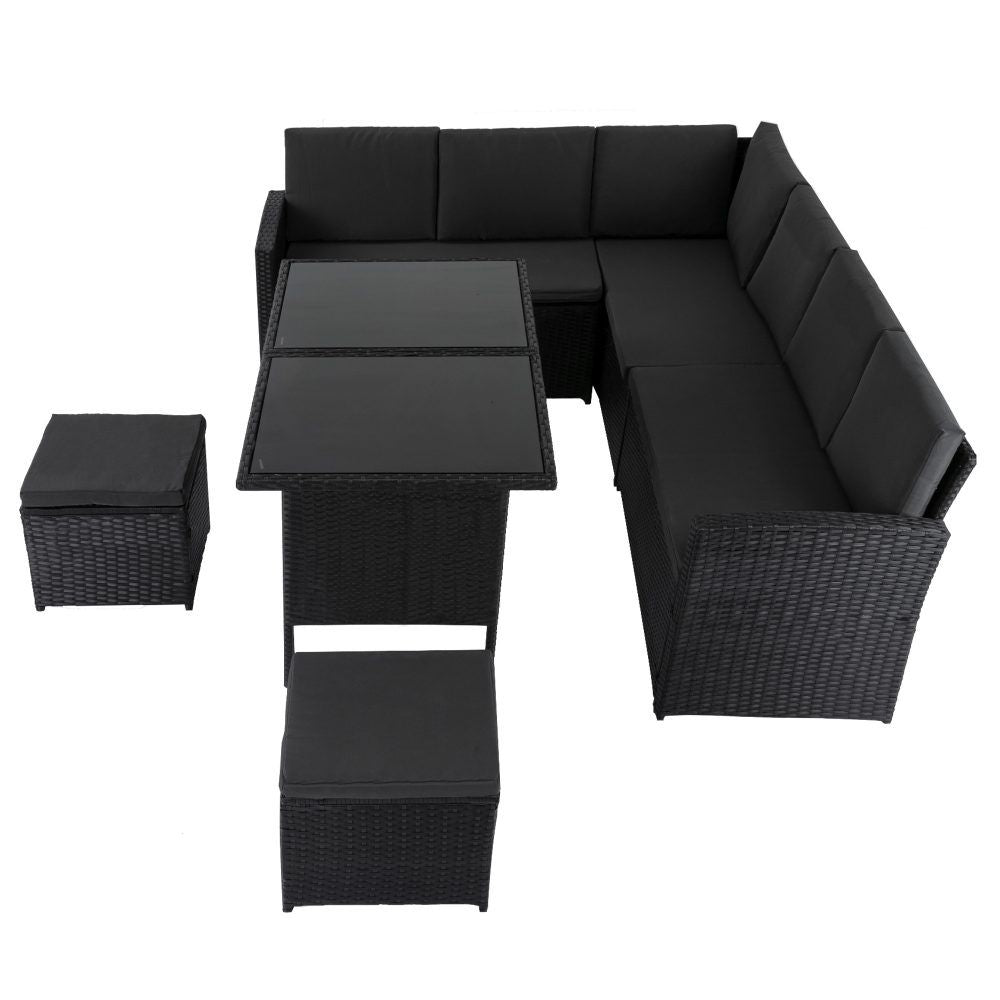 6 Piece Modular Outdoor Dining Lounge Set, Wicker Black, view 3