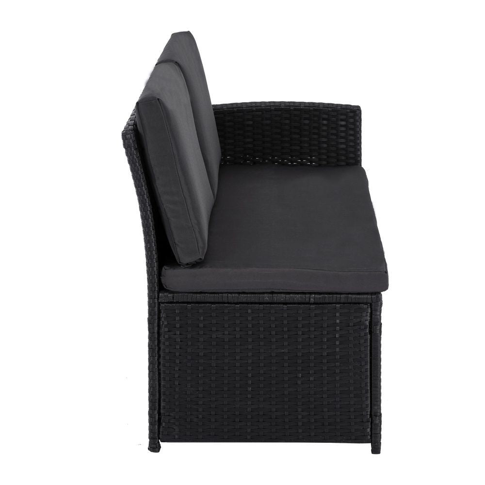 6 Piece Modular Outdoor Dining Lounge Set, Wicker Black, view 6