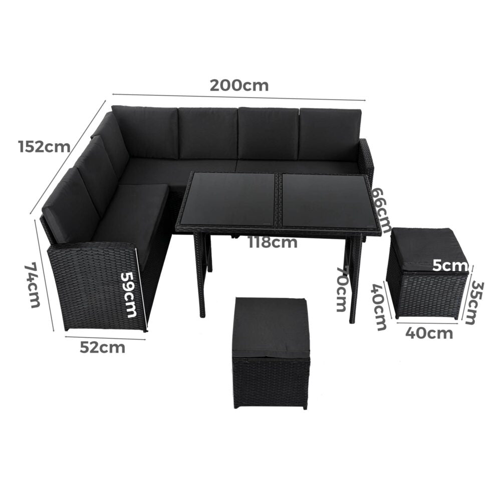 Ella 8 Seater Modular Outdoor Lounge and Dining Set Black — Allure Home Collections