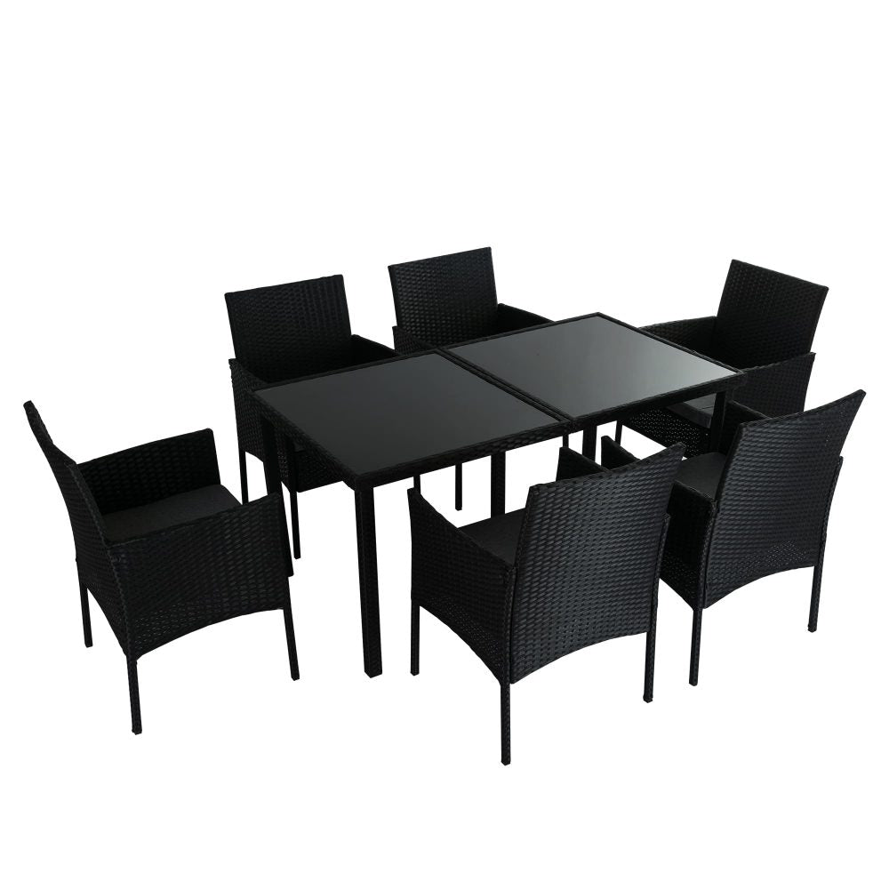 7 Piece Outdoor Dining Set, Wicker Black, view 6