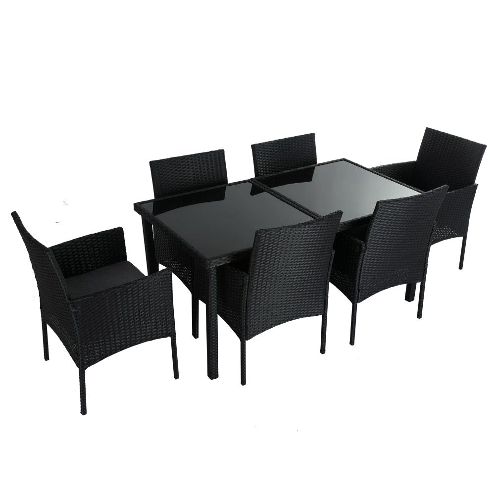7 Piece Outdoor Dining Set, Wicker Black, view 7