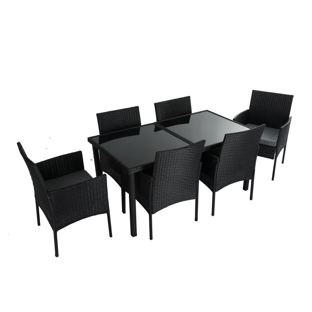 7 Piece Outdoor Dining Set, Wicker Black, view 8