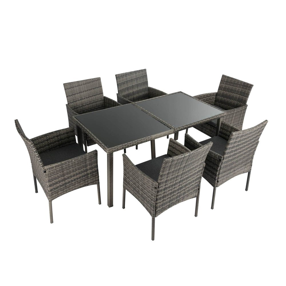 7 Piece Wicker Outdoor Dining Set in Grey